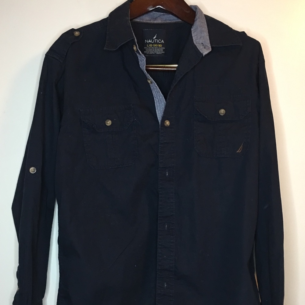 Navy button down shirt